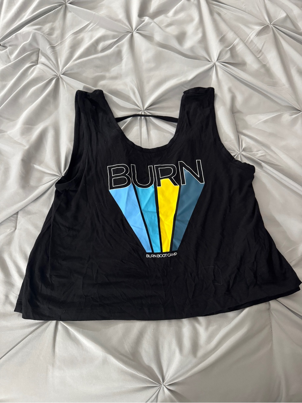 Burn Boot Camp Black Graphic Tank Top with Blue & Yellow Accents